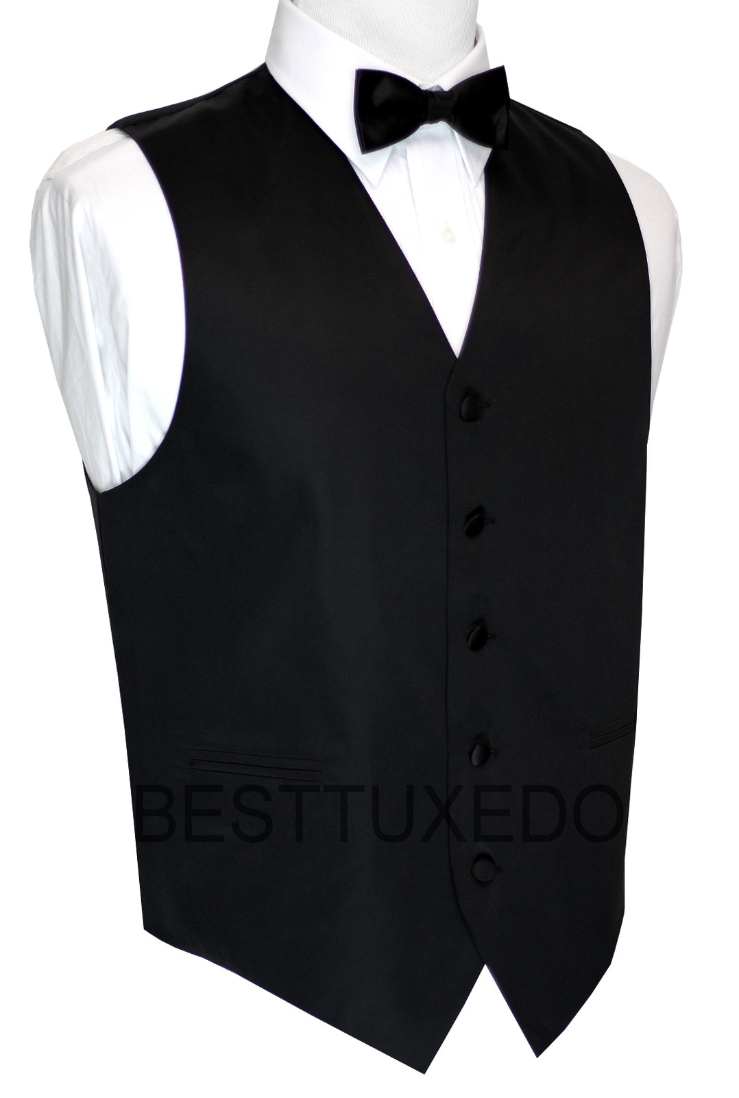 Italian Design. Black Satin Formal, Wedding, Prom, Tuxedo Vest & Bow-Tie Set