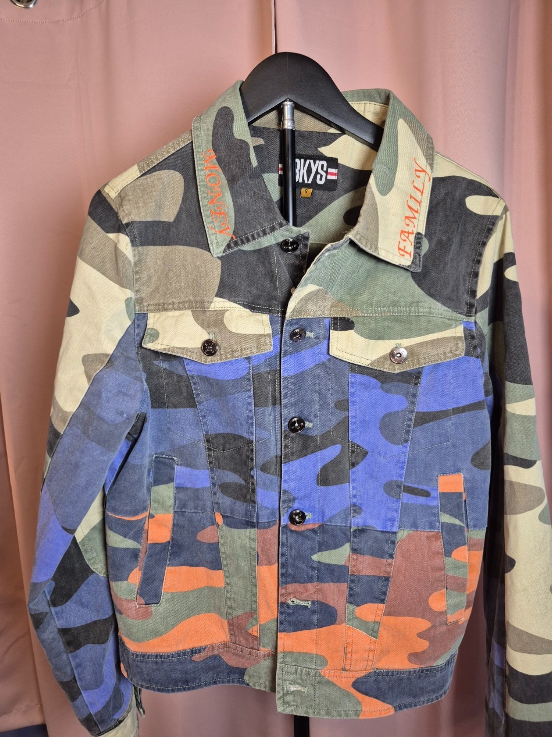 BKYS Camo Trucker Jacket Mens Small Multicolor FBM Before Money Family Cotton