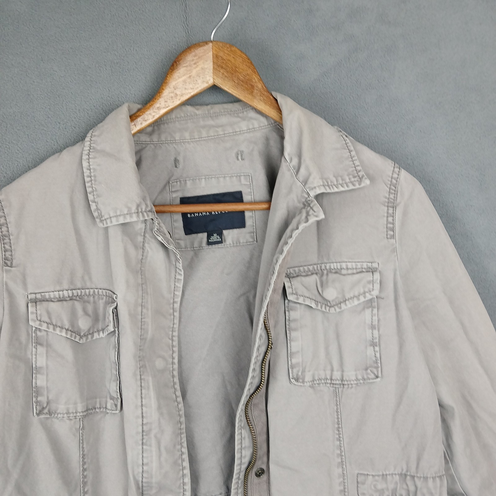 Banana Republic Utility Jacket Mens Medium Gray Cotton Full Zip Spread Collar