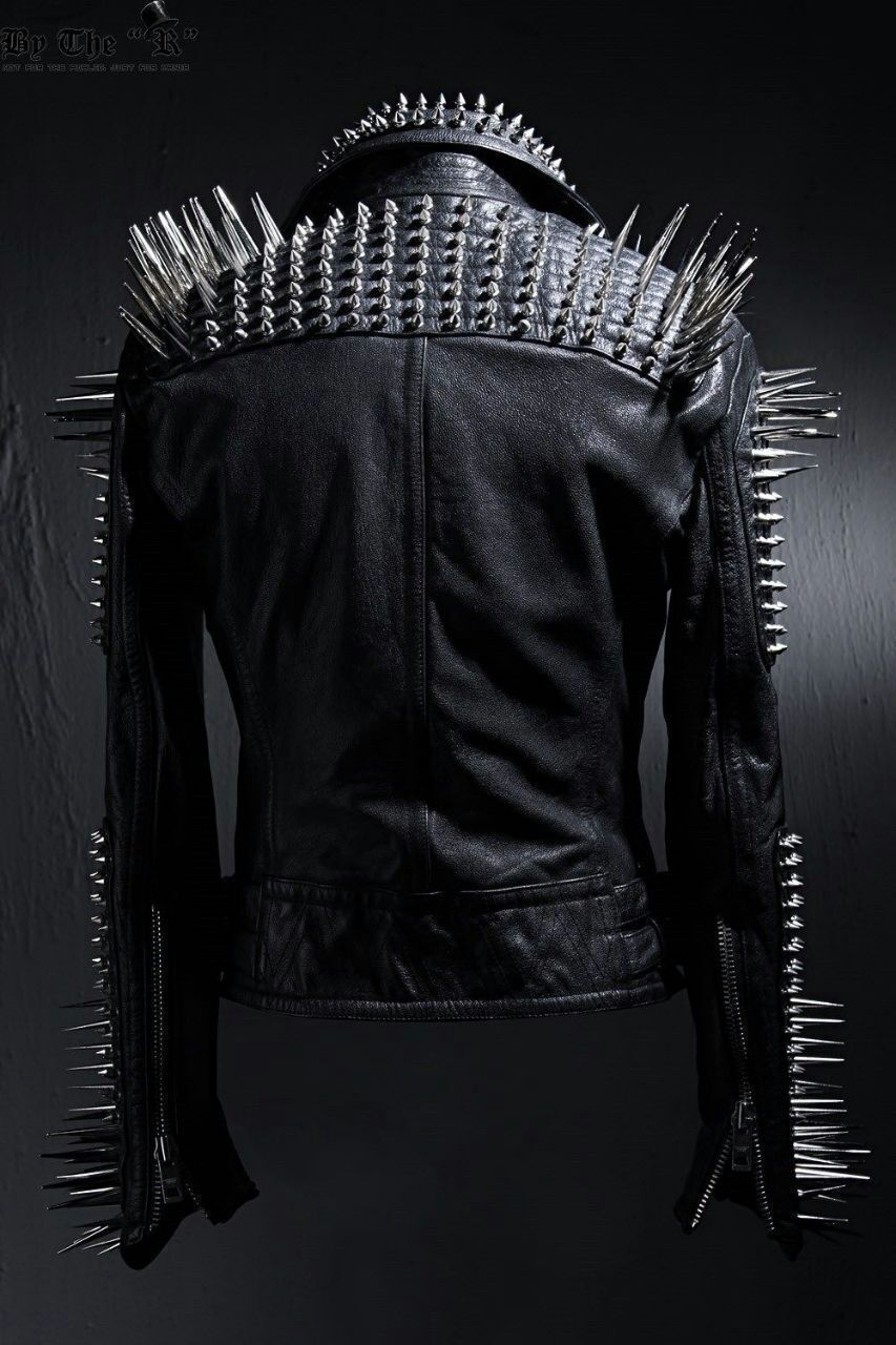 New Unisex Punk Rock Full Long Spiked Studded Brando Black Leather Jacket-XS-4XL