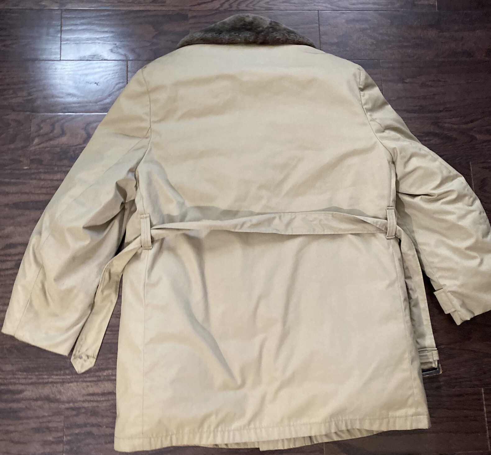 Vtg WOOLRICH Belted Fur Collar Car Coat Jacket Prime Northern Goose Down Mens 46