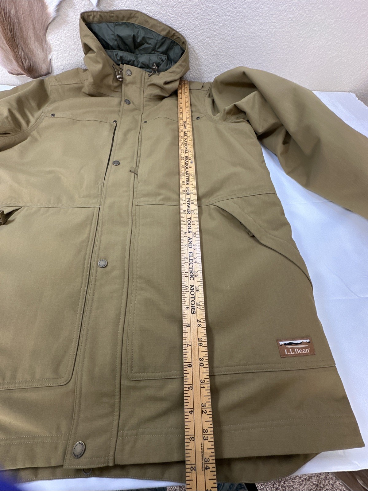 L.L. Bean Mens Parka Hoodie Jacket Waterproof All Season Removable Lined Tan XL