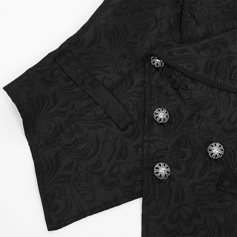Mens Vintage Gothic Waistcoat Black Jacquard Vest Steampunk Formal Suit