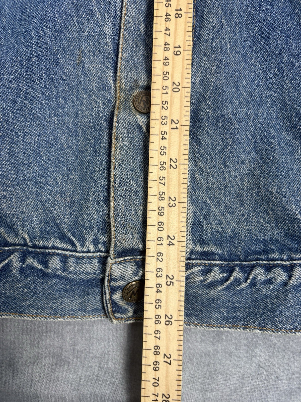 Marlboro Country Store Denim Jacket Leather Collar Flannel Lined Men’s Large 90s