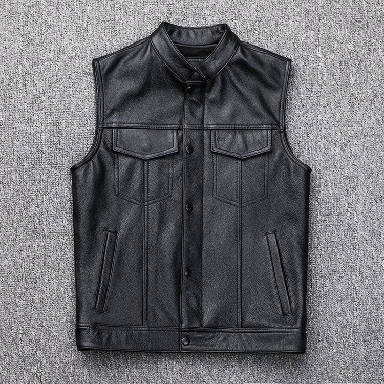Men’s vest, zipper button, motorcycle, casual leather vest