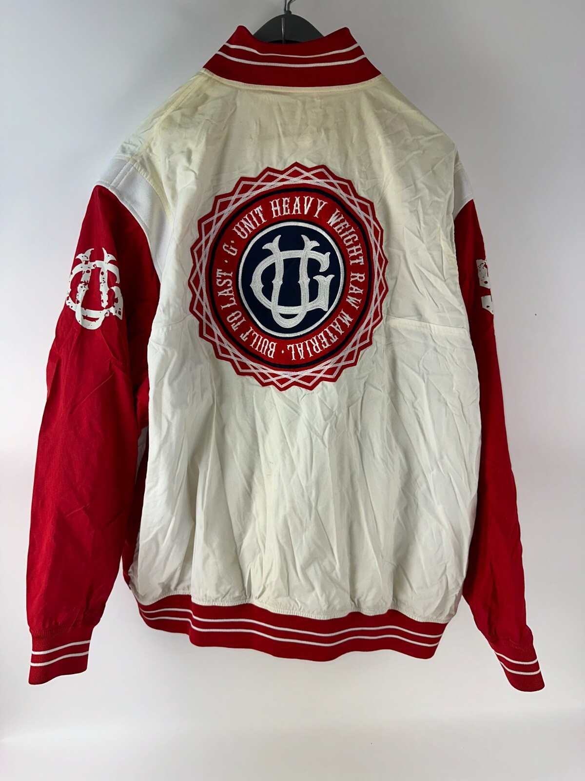 Vintage G Unit Bomber Jacket Mens White Red Snap Button Hip Hop Y2K Size 2XL