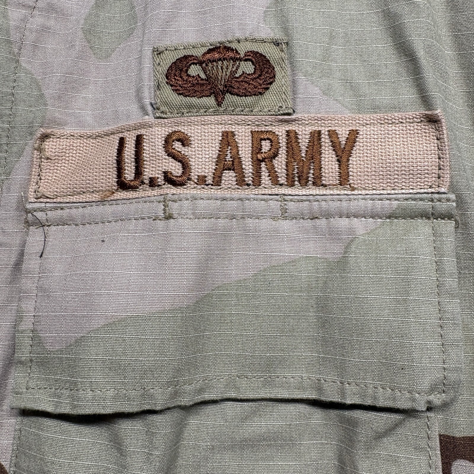 Army Airborne Desert Camo Combat Coat Jacket Mens Lg Reg Shirt Tactical Patches
