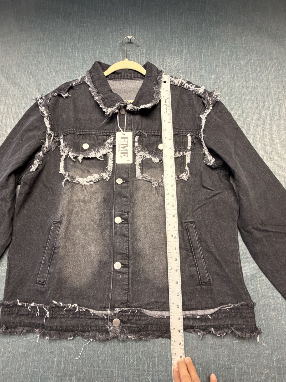 Mens HME Denim Gray Jean Jacket Faded Distressed XL