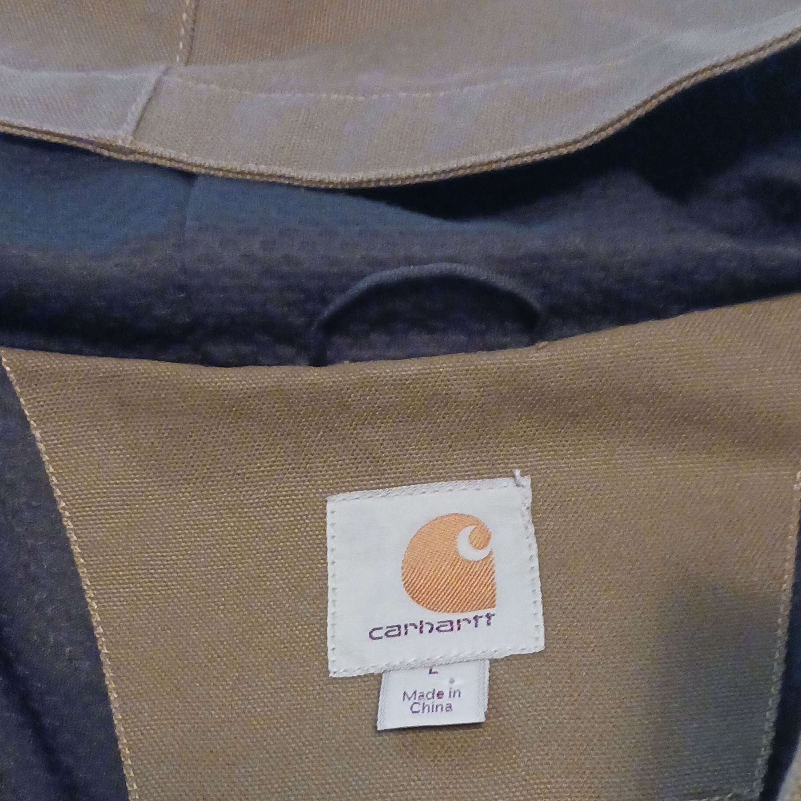 Carhartt Men’s Brown Work Jacket Full Zip Snap Front Logo Stand-Up L
