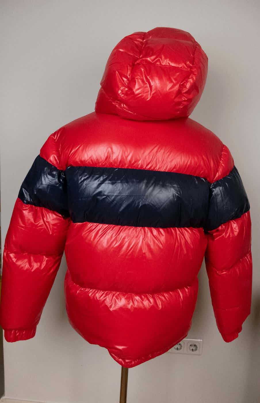MONCLER Gary red & navy hooded quilted down puffer jacket Size 6 / 3XL authentic