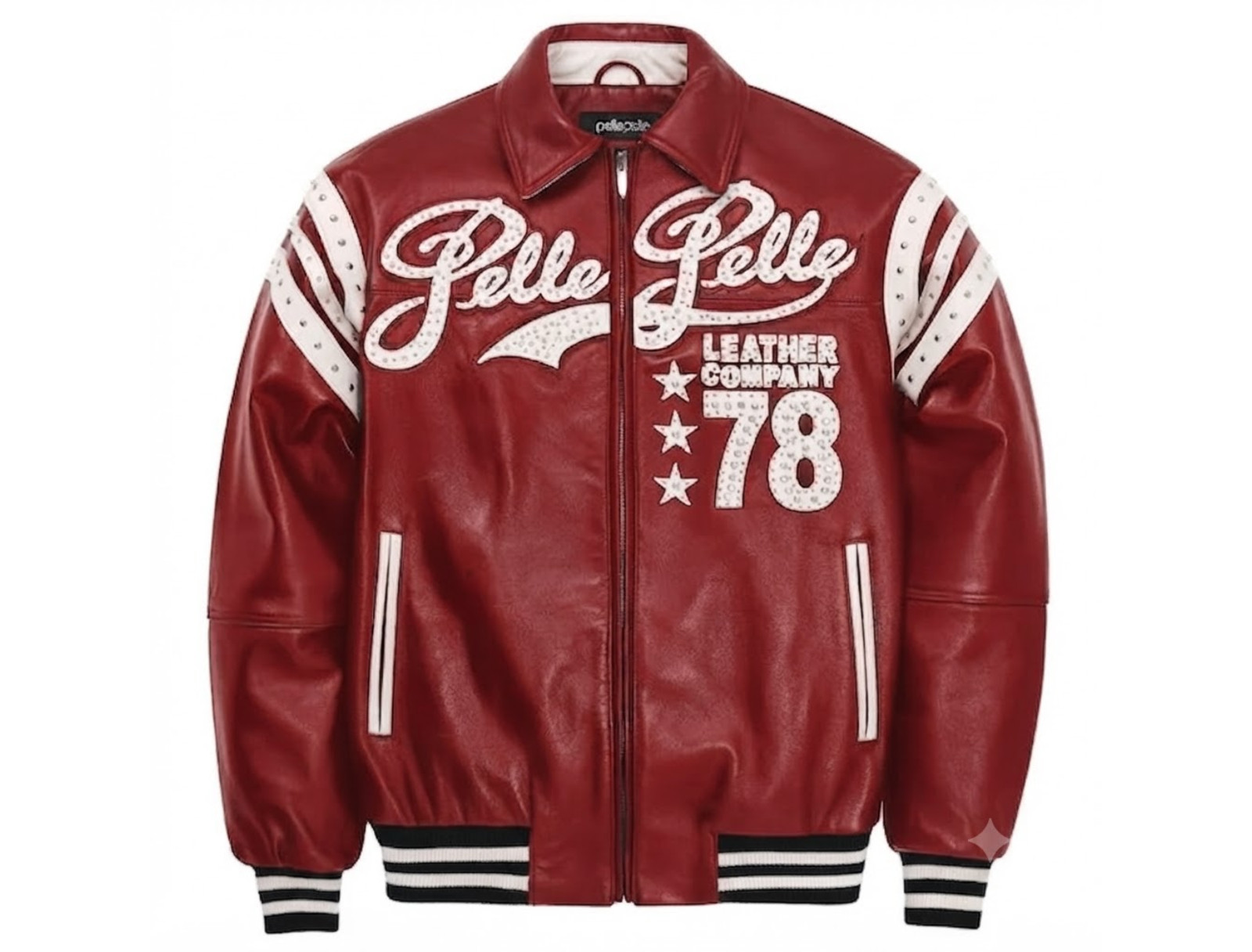 Men’s Red Leather Jacket Pelle Pelle Varsity Bomber Streetwear Coat