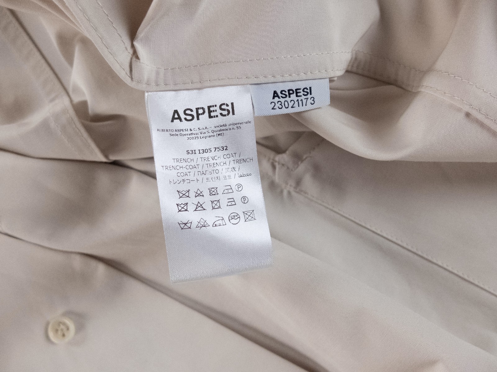 (NO CUSTOMS TAX) ASPESI beige double breasted cotton blend trench coat Size XL