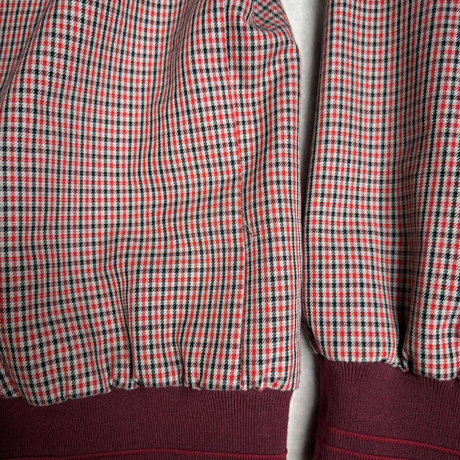 5001 Flavors Mens L Full zip bomber jacket designer Custom Lined Plaid Burgundy