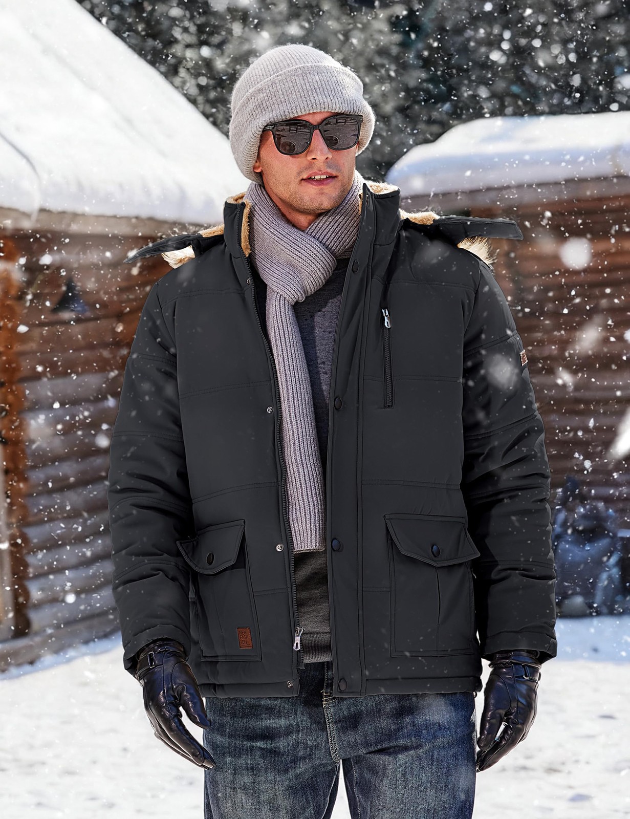 Men’s Winter Hoodie Jacket Water Repellent Windproof Thicken Parka Fleece Coats