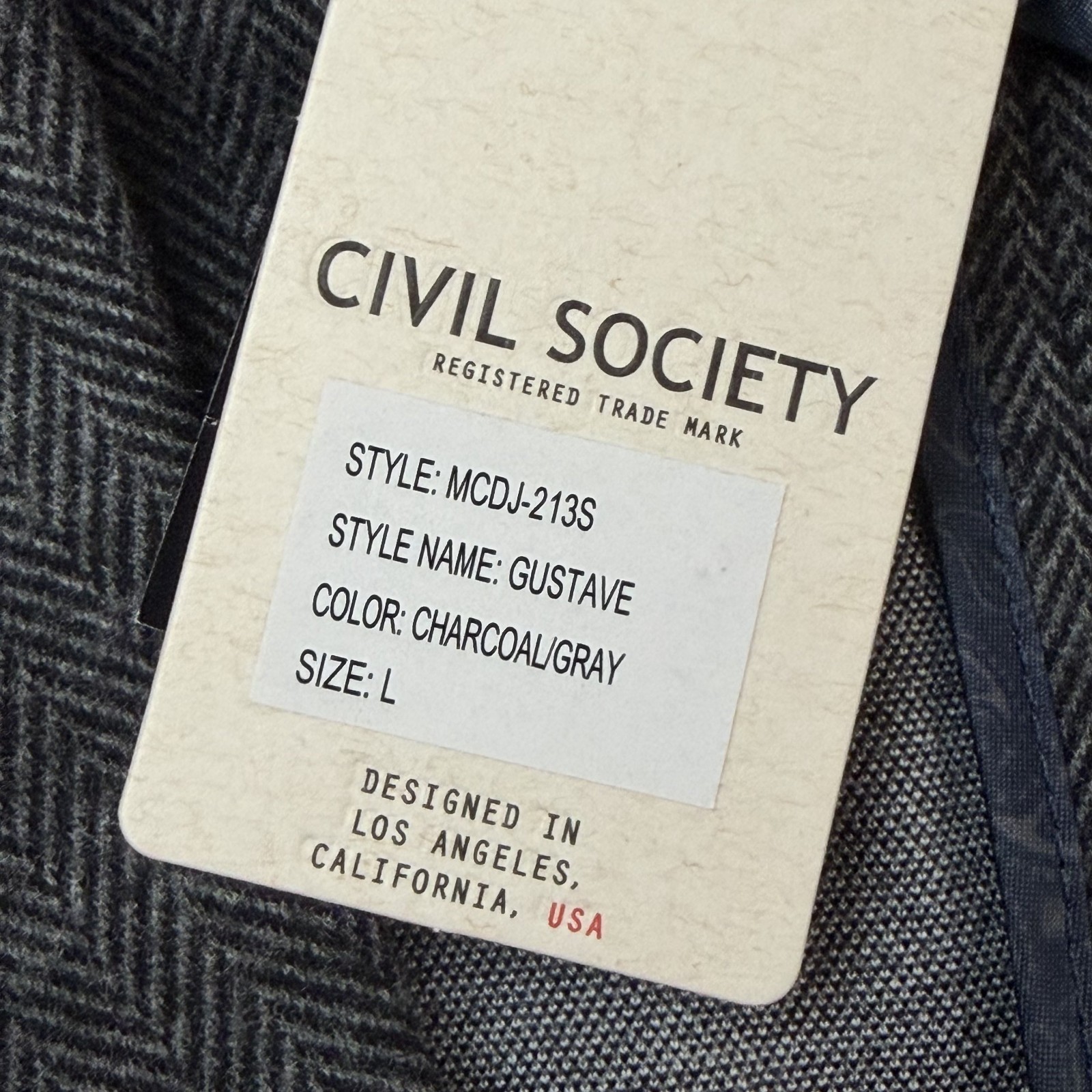 Civil Society Blazer Mens L Gray Herringbone Knit Two Button Gustave Stretch