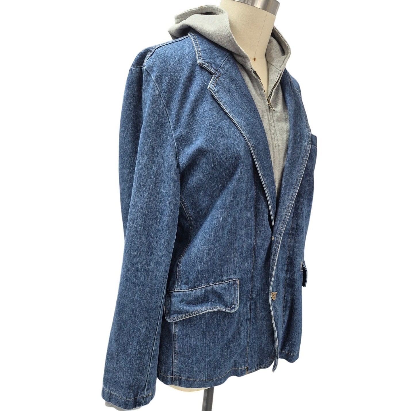 VTG Castro Vintage 100% Cotton Gray Hoodie/Blue Denim Jacket 1 Piece Sz L Unisex