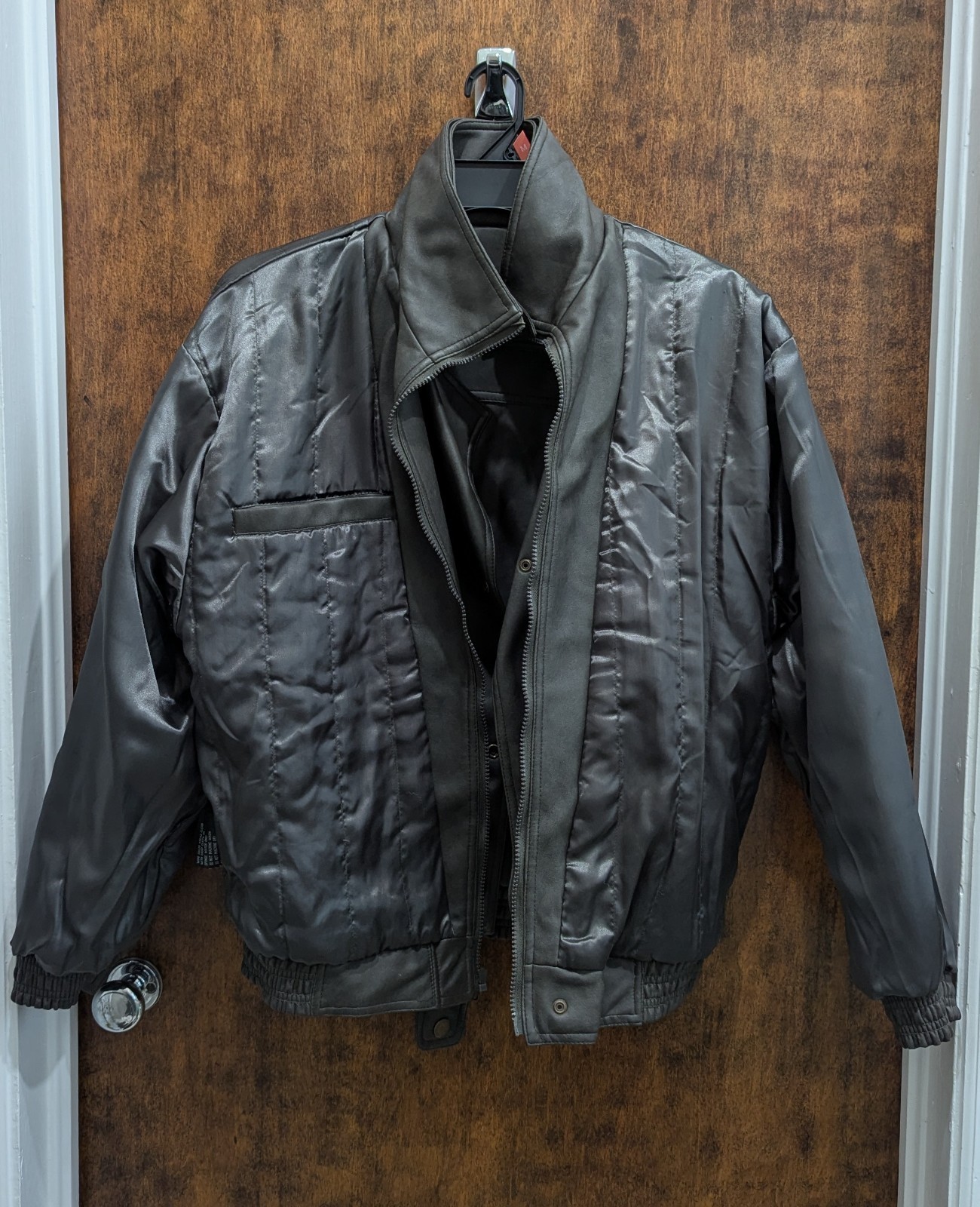 Rauris Men’s Brown Faux Leather Bomber Jacket M Button Zipper Lined Pockets