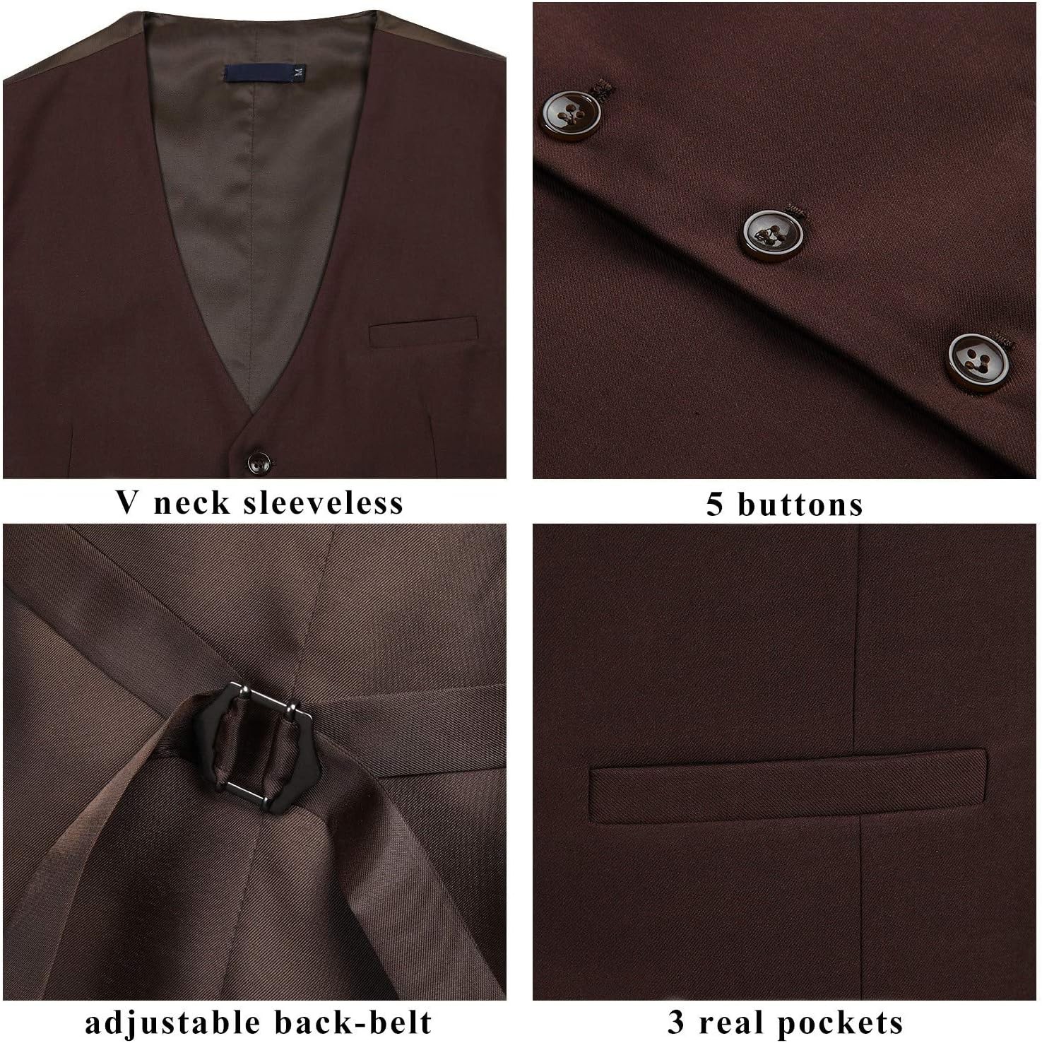 HISDERN Men Suit Vest Business Formal Dress Waistcoat Vest with 3 Pockets
