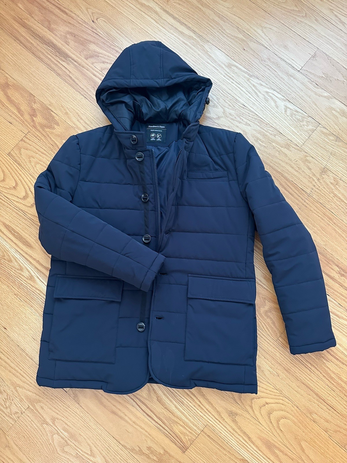 Hamilton & Hayes Performance Hooded Thermore Insulation Long Jacket Size L Navy