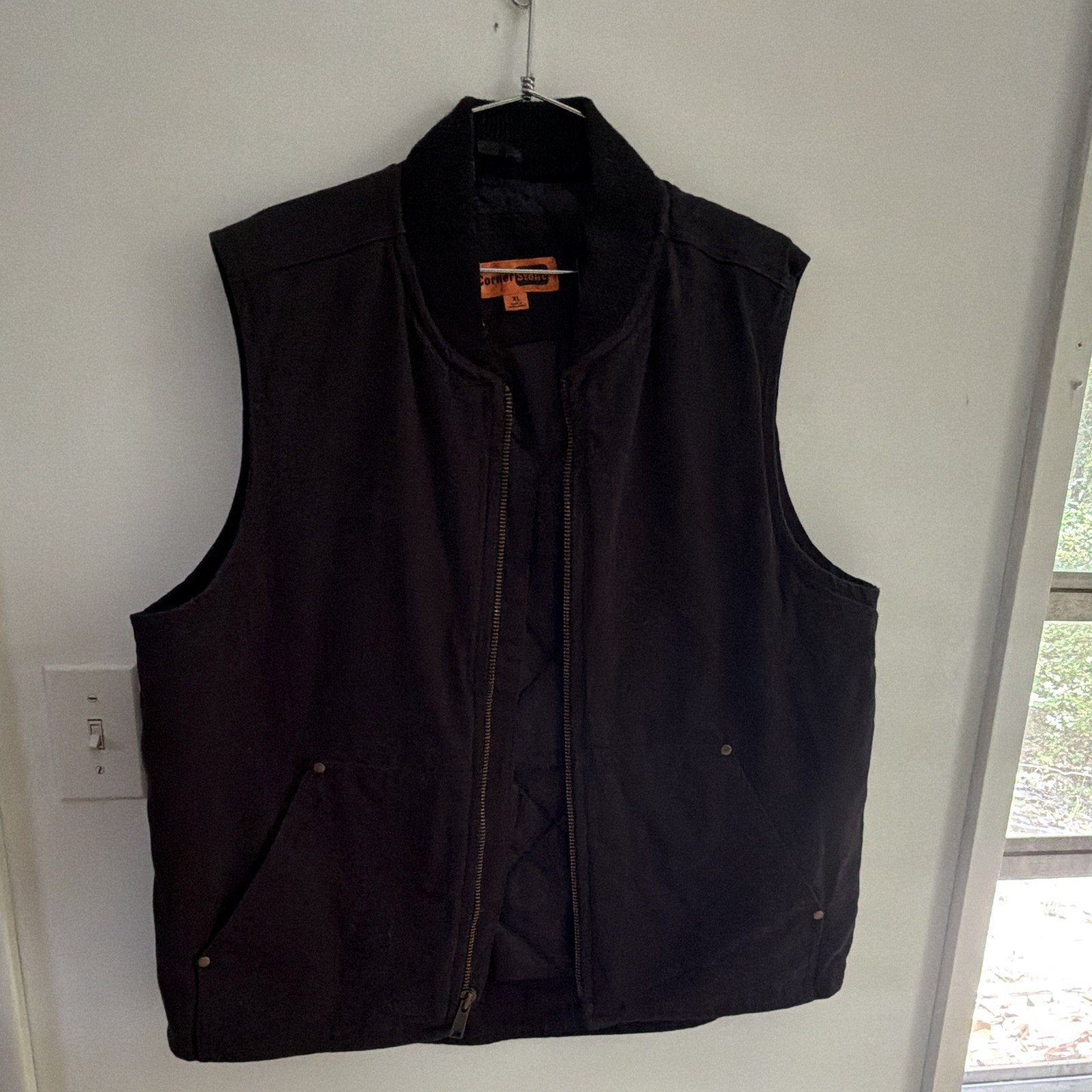 CornerStone Men’s Black Full-Zip Stand-Up Collar Work Vest, Size XL