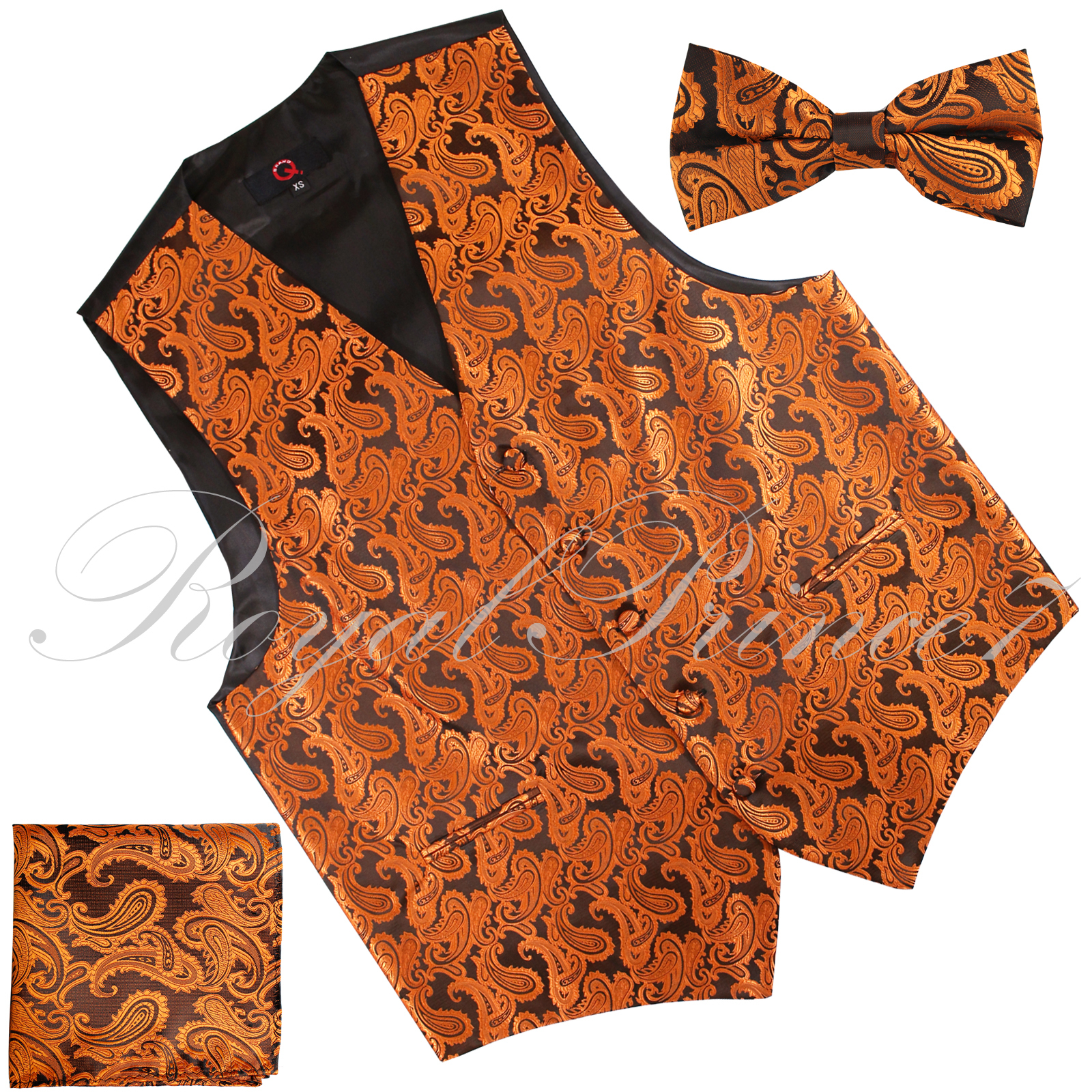 RUST XS to 6XL Paisley Tuxedo Suit Dress Vest Waistcoat & Bow tie Hanky