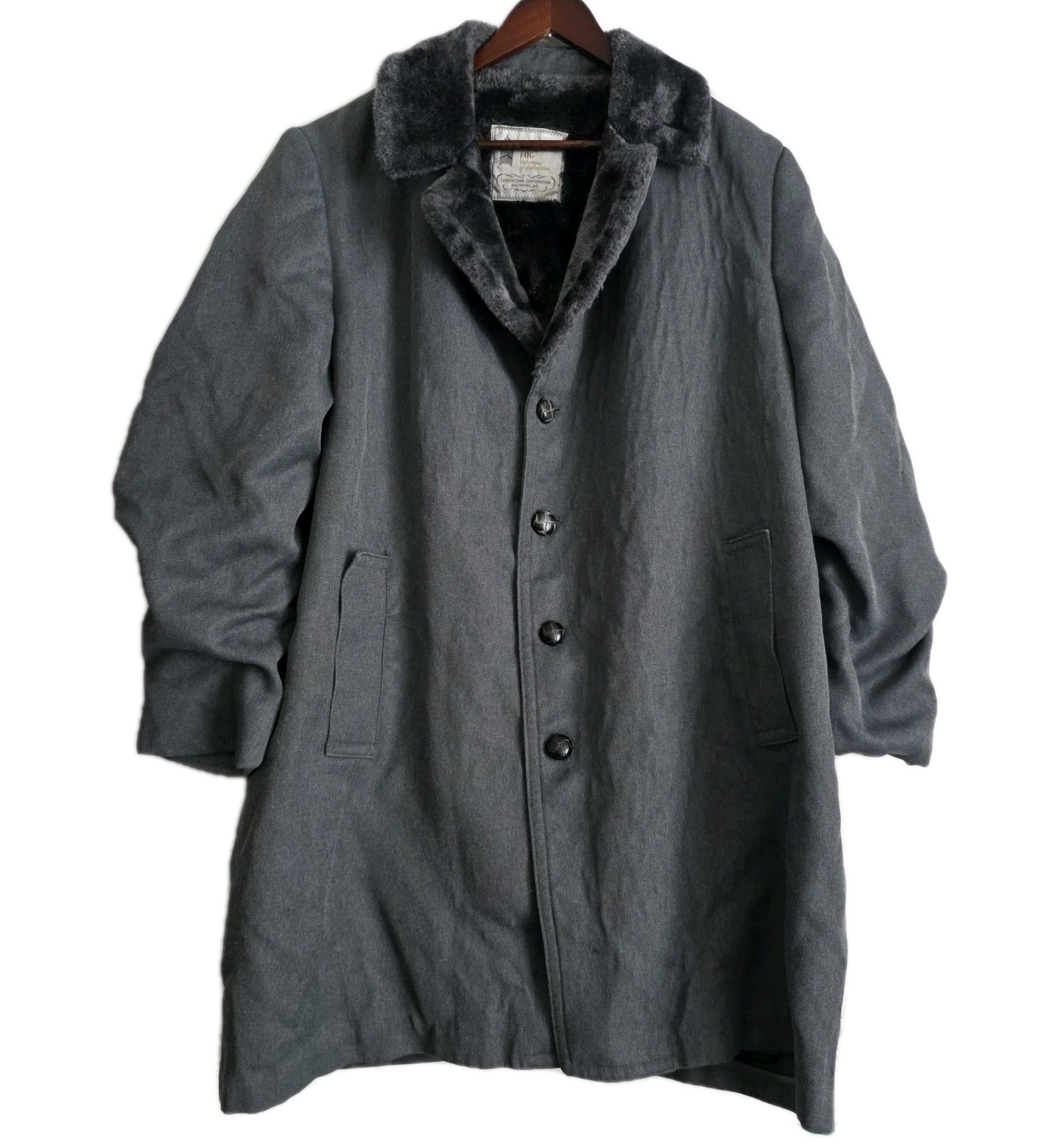Vintage London Fog Mens Size 44R Fur Lined Jacket Dry Clean Only Gray