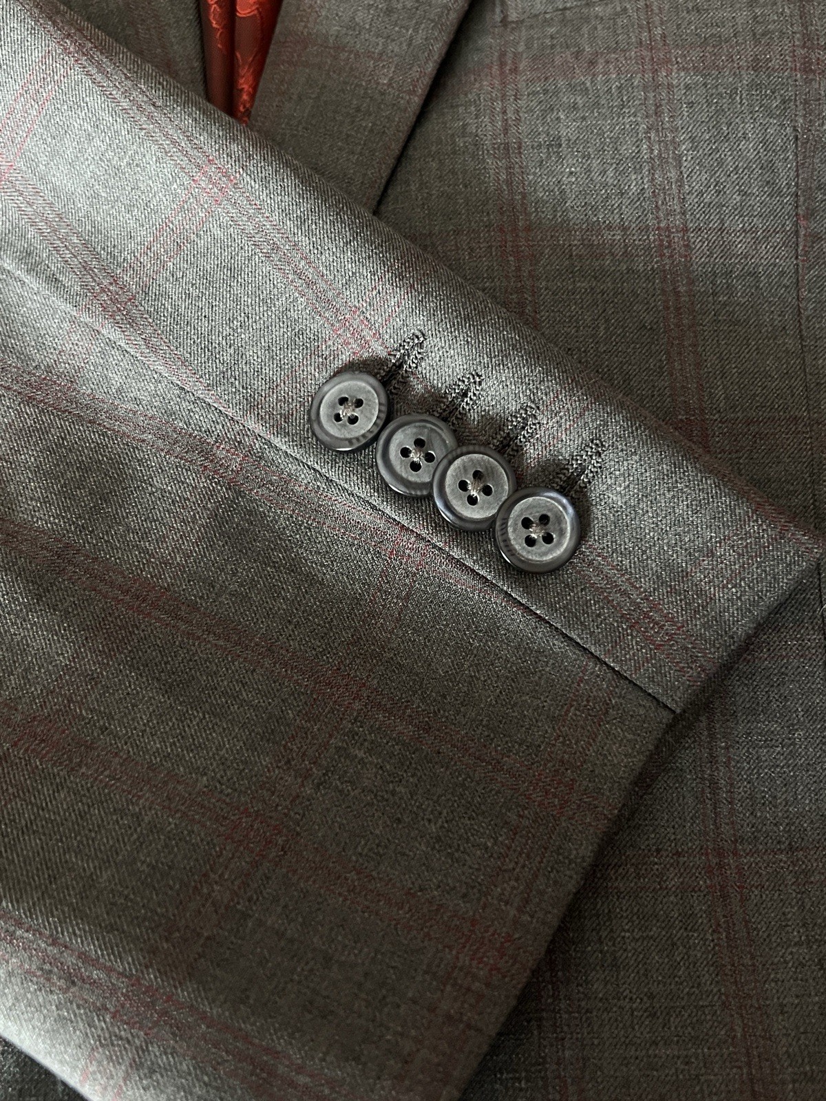 Rajah Custom Made Luxury Design Gray Check Wool Red Lined Blazer Jacket Sz 44 R