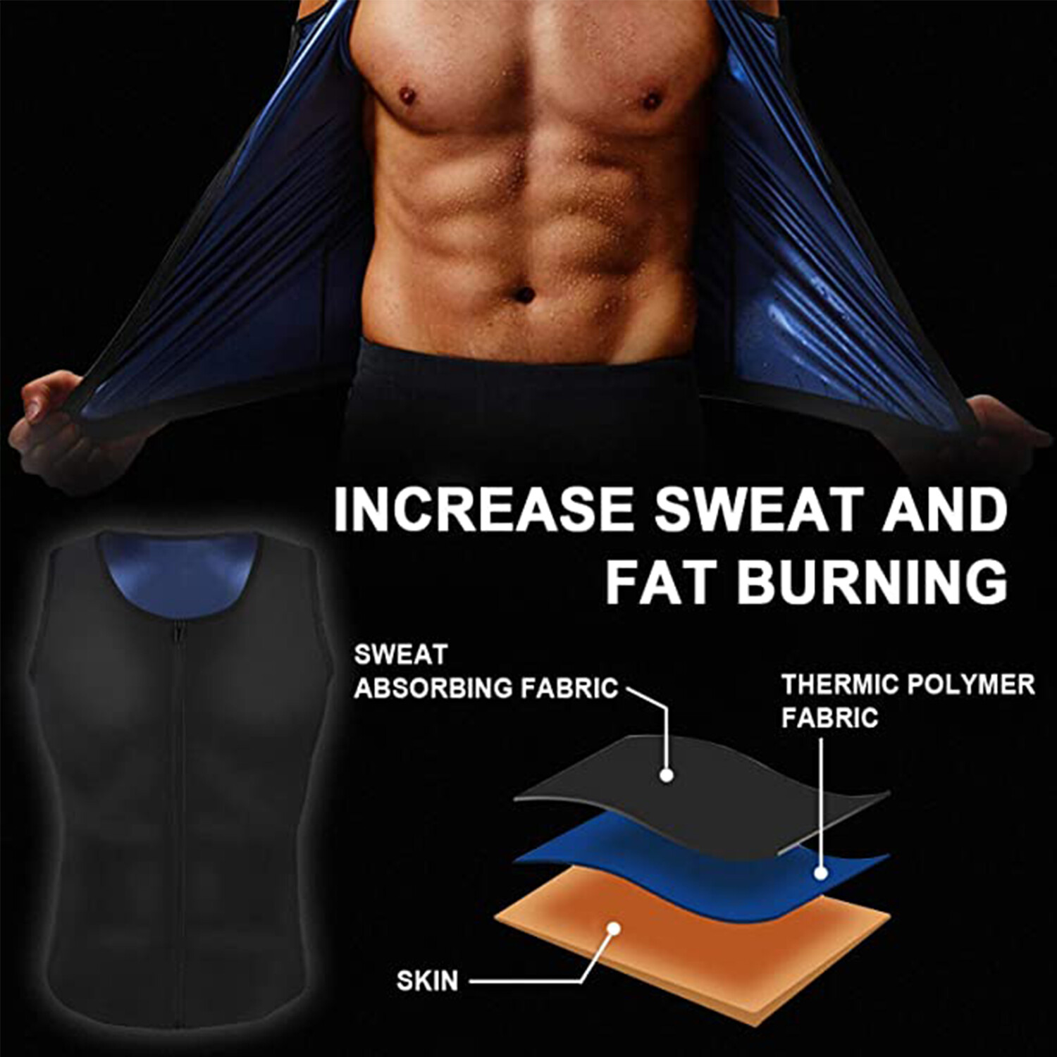 Men Heat Trapping Sweat Shirts Body Shaper Workout Sauna Suits Slim Vest Tank US