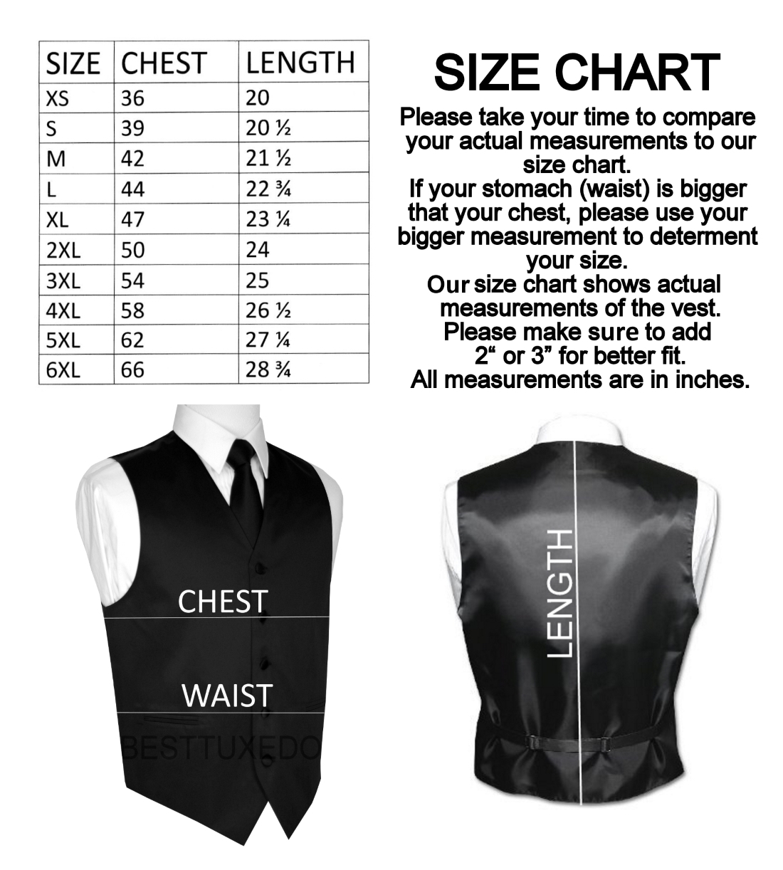 Men’s Solid Satin Tuxedo Vest, Bow-Tie and Hankie. Formal, Dress, Wedding, Prom