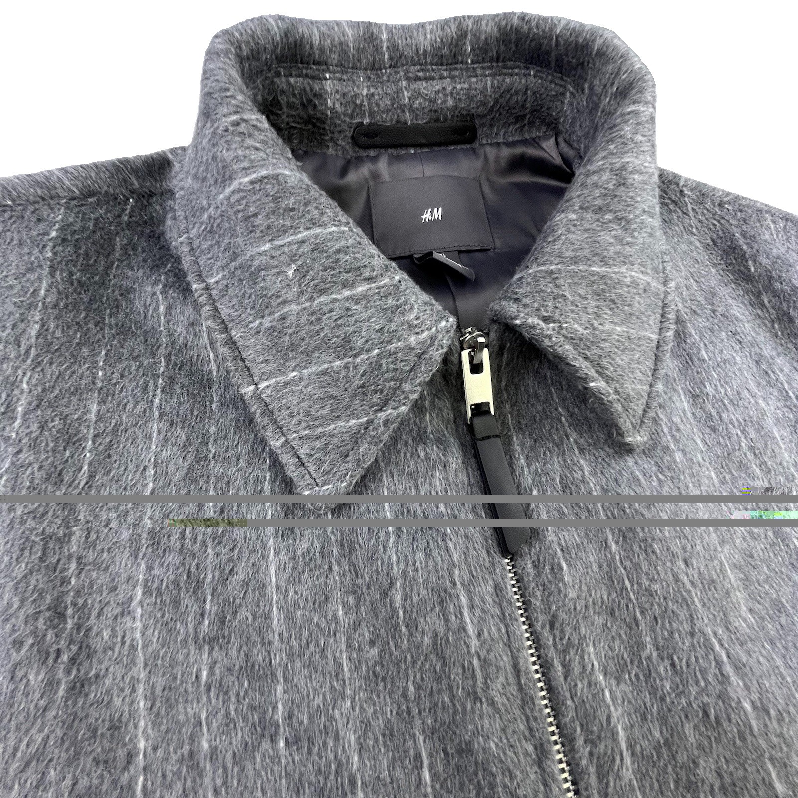 Vintage H&M Jacket Mens XL Gray Pinstripe Full Zip Lined Coat Polyester
