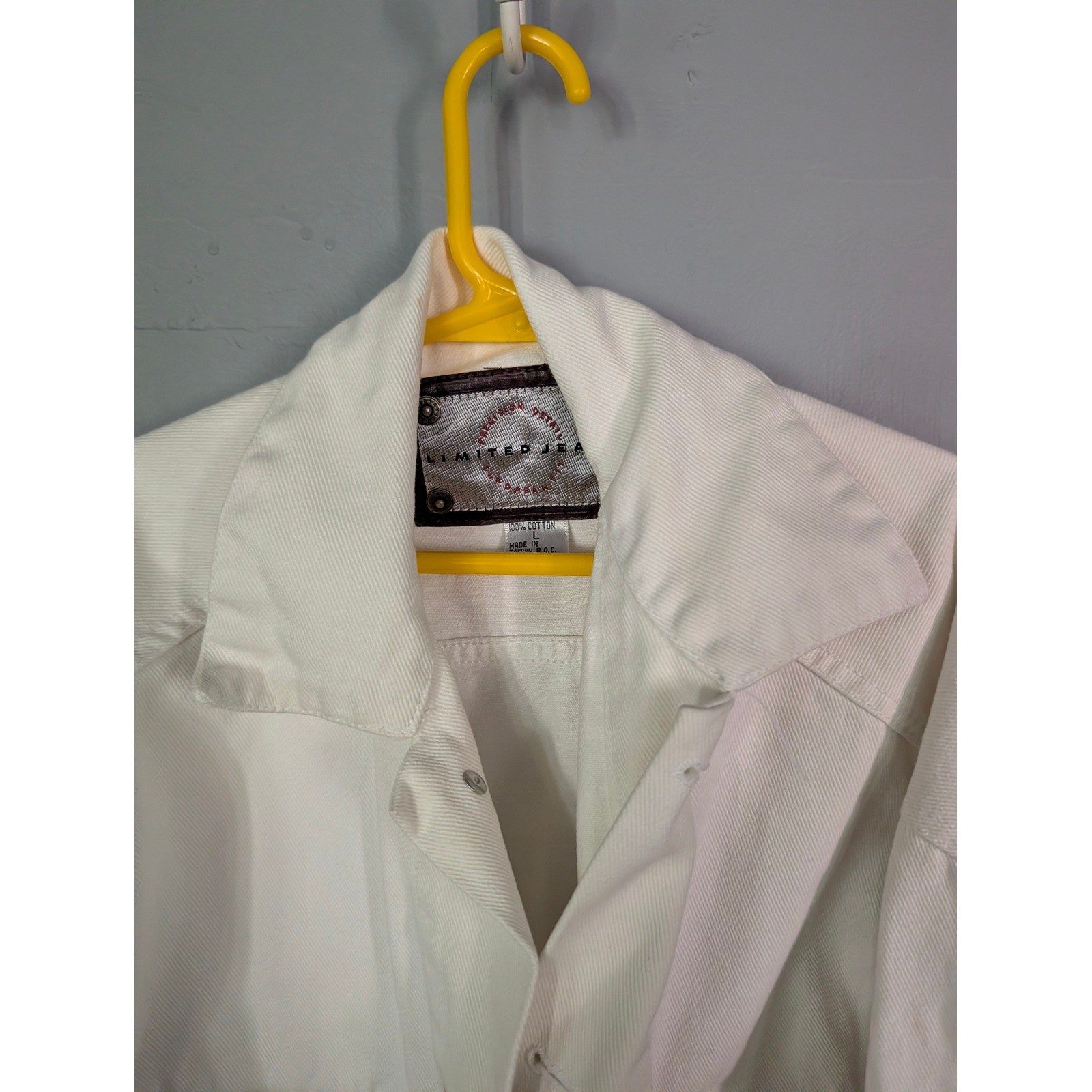 Vintage Limited Jean White Denim Jacket Mens Large 100% Cotton Trucker Jacket