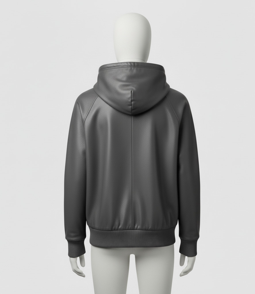 Men’s Grey Premium Leather Hoodie Handmade Genuine Lambskin Leather Jacket