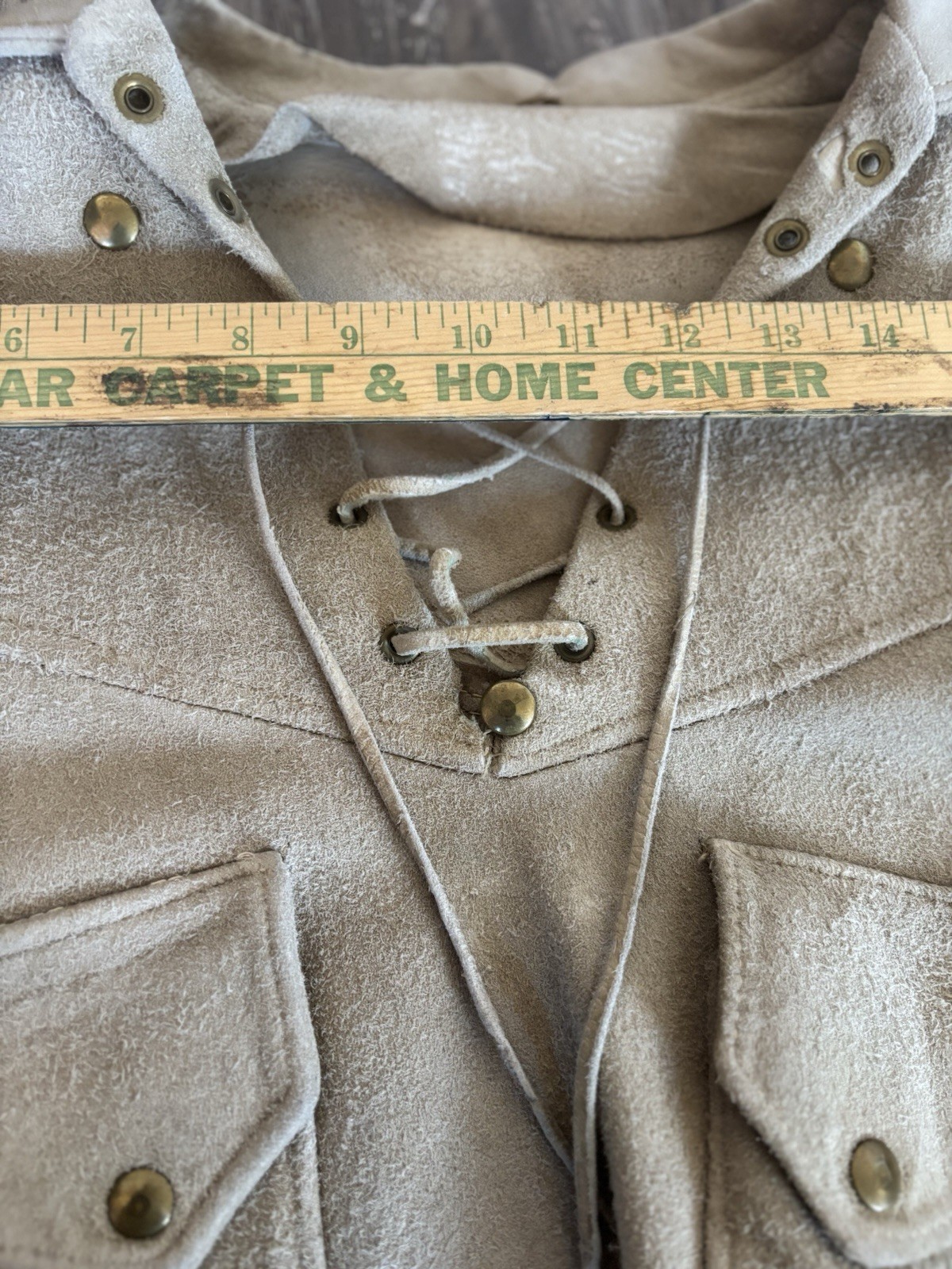 Vintage Suede Leather Buckskin Hide Jacket Pullover Shirt Medium Western Lace-Up
