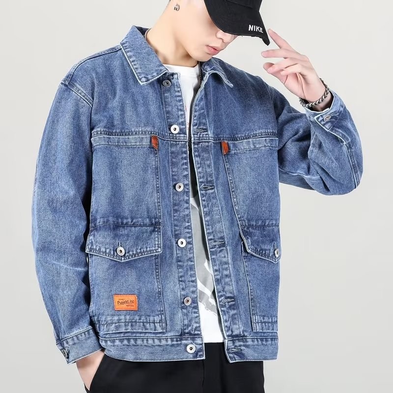 Mens Vintage Washed Denim Button Up Cargo Trucker Jacket Coat M-5XL