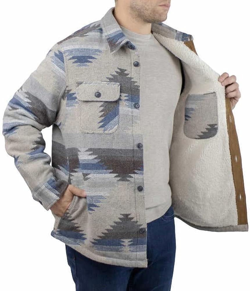 Jachs Men’s Shirt Jacket New york Wool Blend Sherpa Lined Flannel Print Warm