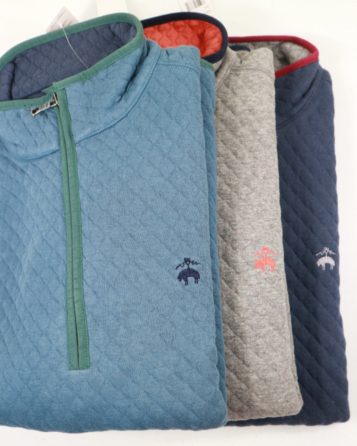 Brooks Brothers Diamond-Quilted Quarter-Zip Jacket Stand Collar Cotton Polyester
