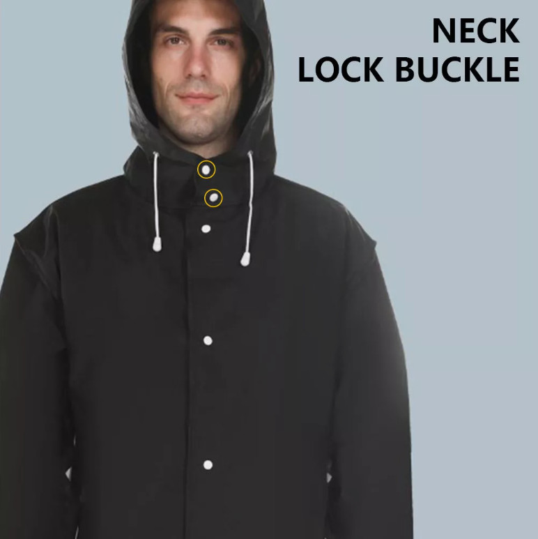 Men Waterproof Long Raincoat Black Rain Coat Hooded Trench Jacket Outdoor Hiking