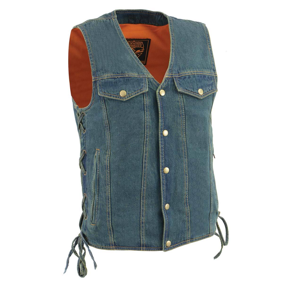 Milwaukee Leather 1360 Men’s Denim Motorcycle Biker Riders Vest w/ Side Laces
