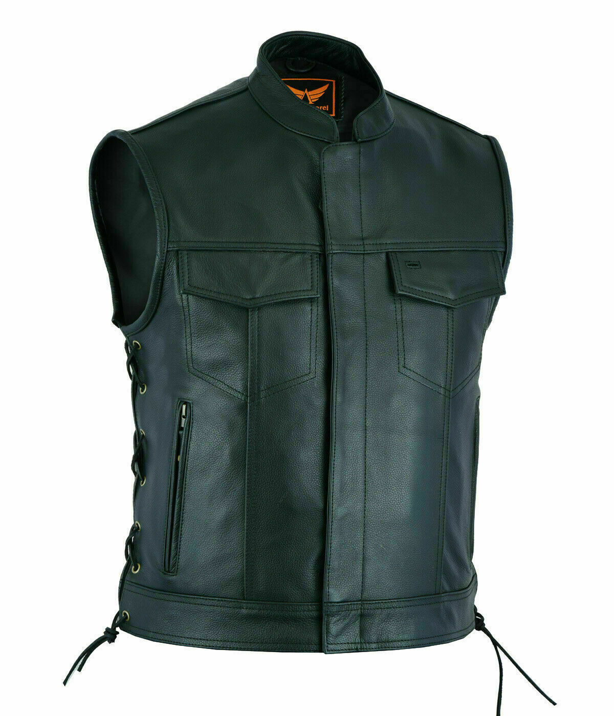 LuxHide Mens Motorcycle Biker Black Leather Vest Anarchy Club Concealed Carry