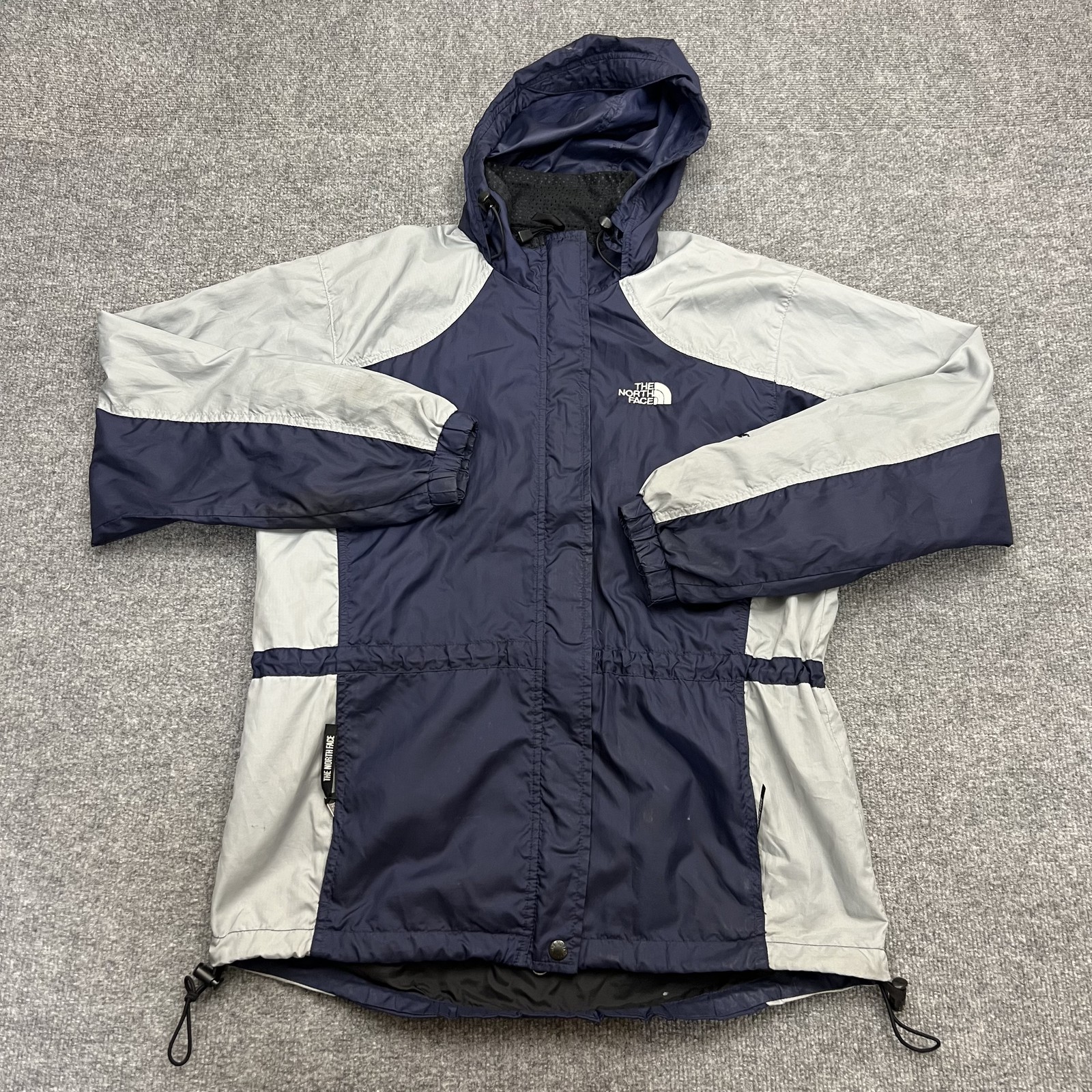 Vintage North Face Jacket Mens Medium Blue Gray Hooded Windbreaker Hong Kong 90s