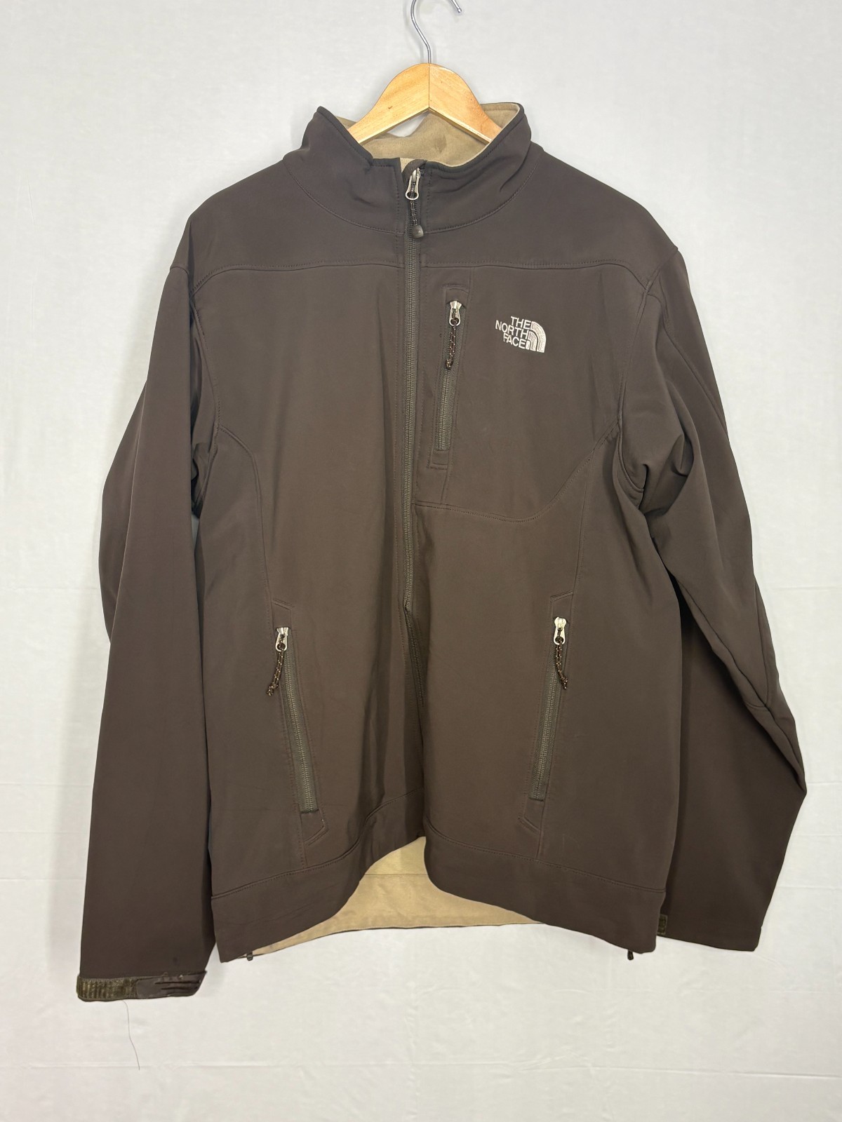 The North Face Apex Bionic Soft Shell Zip Up Jacket Mens Brown Zipper Pockets L