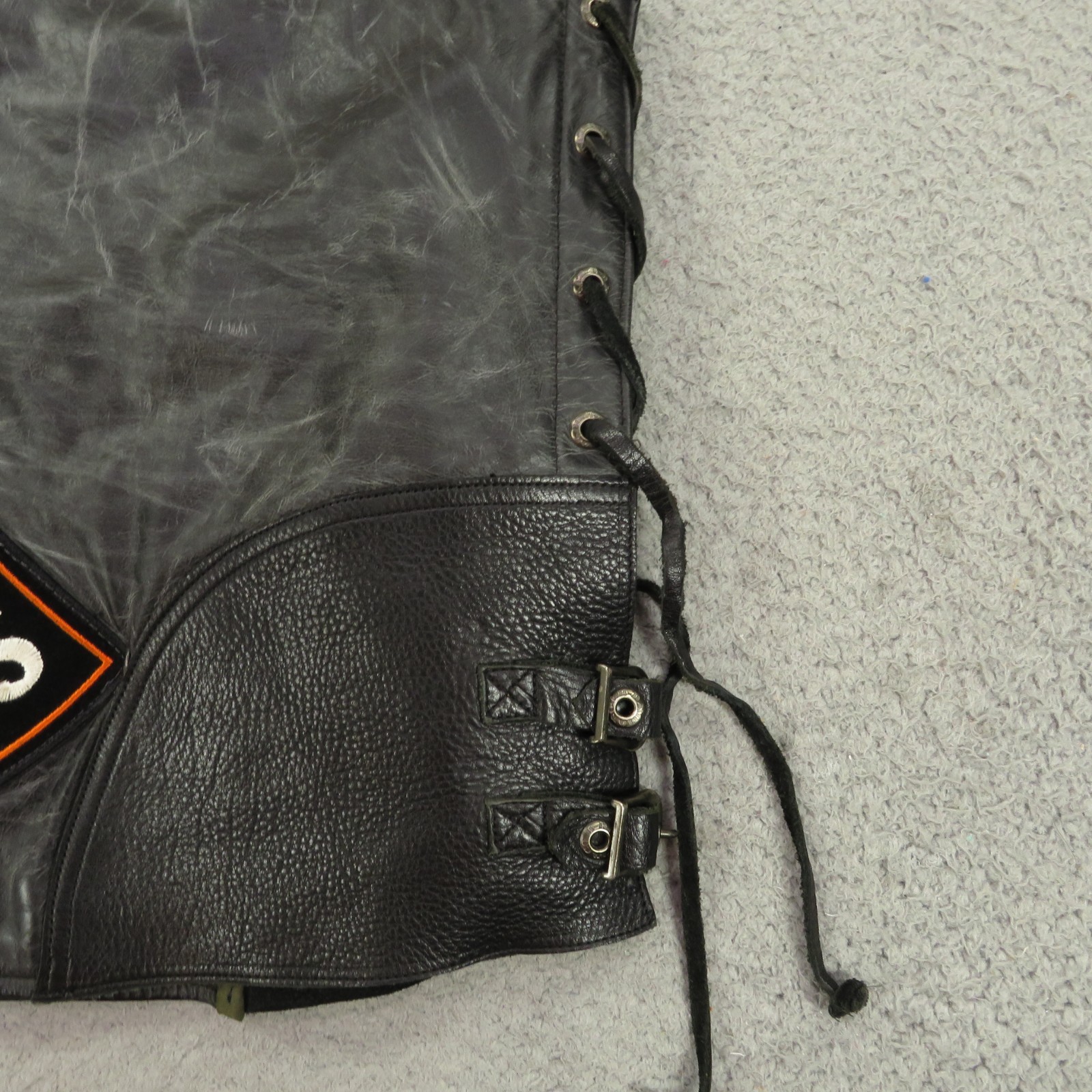 Harley Davidson Leather Vest XXL Mens Black Anniversary Patches Pins Side Laces