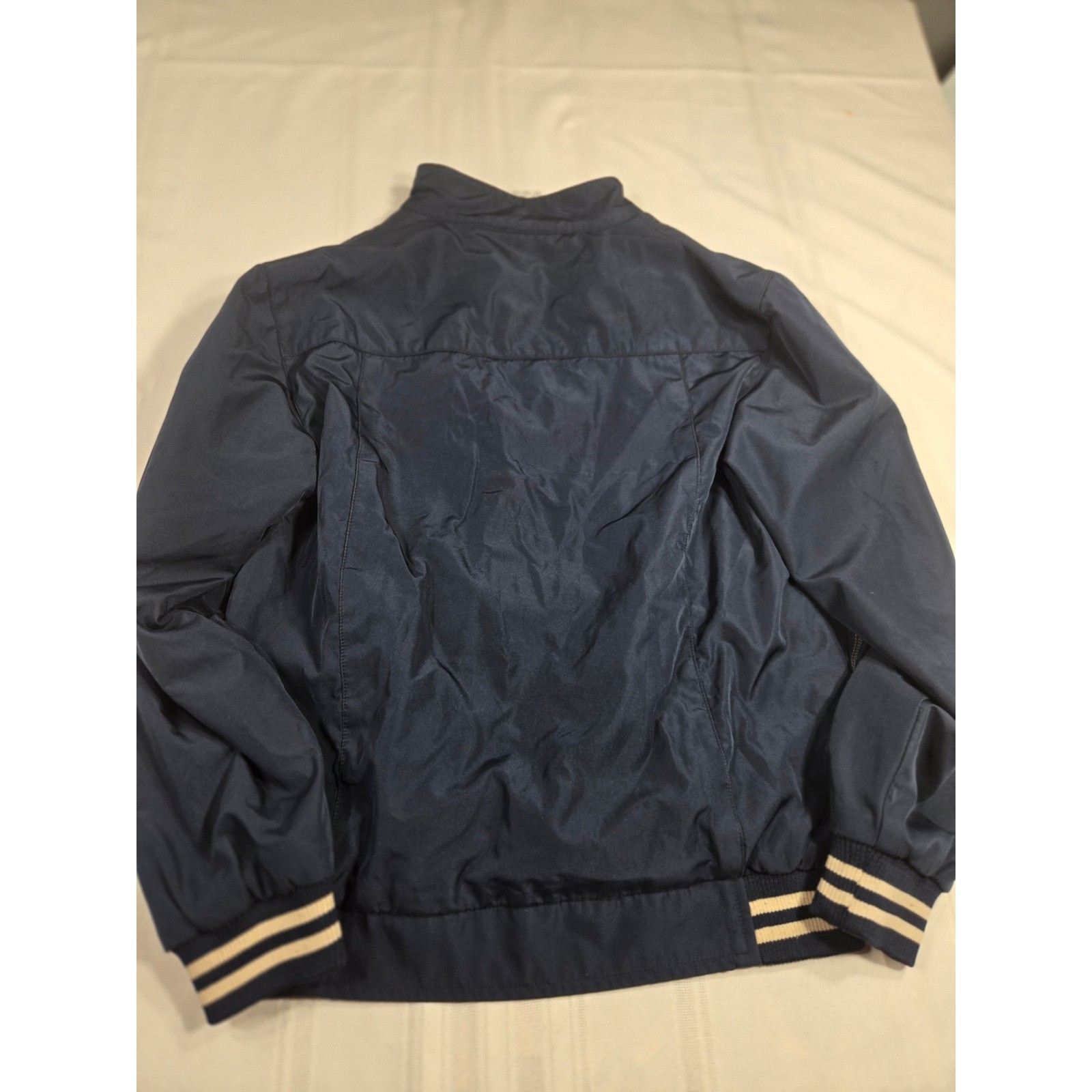 Oh Yes! It’s Life Mens Navy Blue Full Zip Bomber Jacket Striped Trim Size L