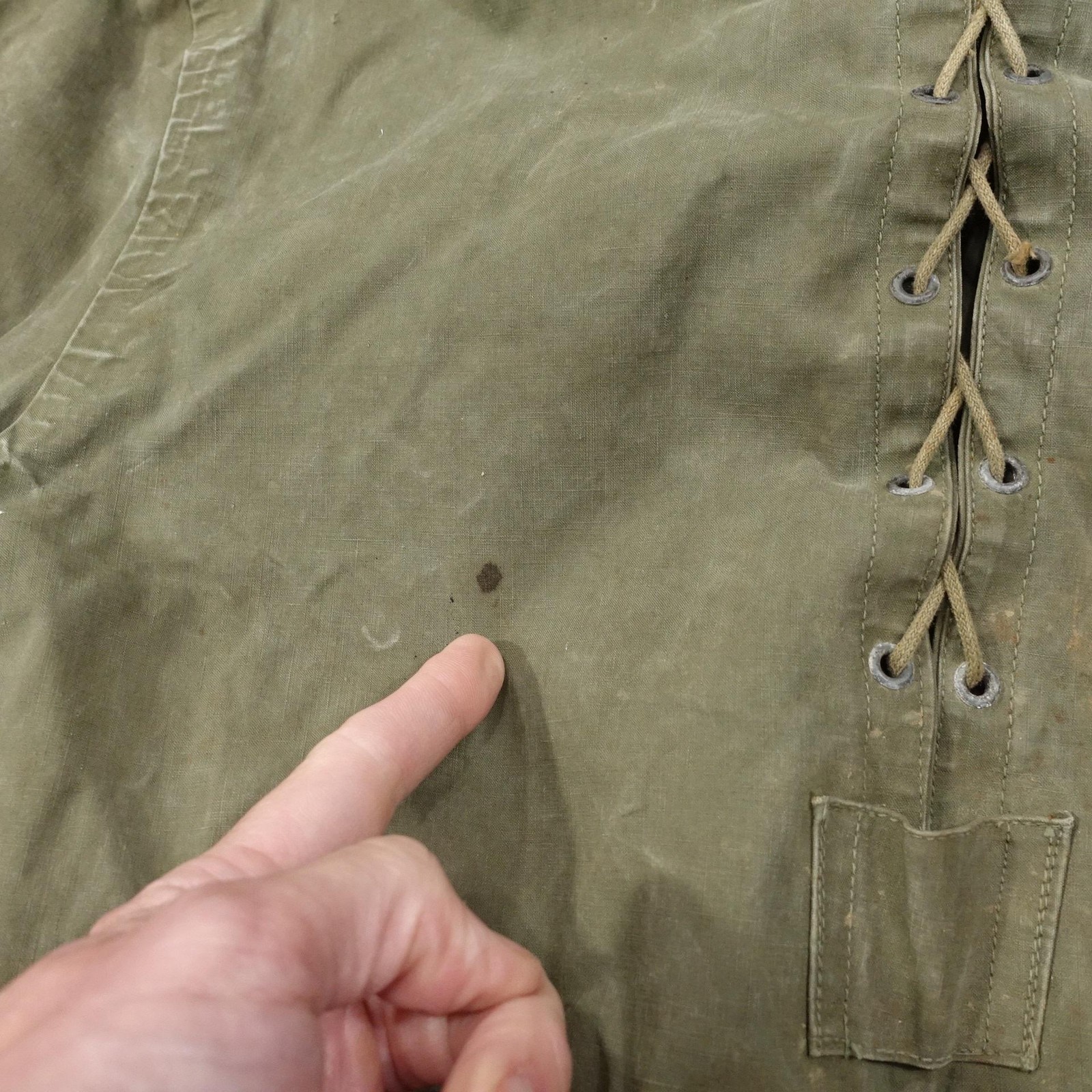 Vintage USN Jacket Medium Green Hooded Anorak Pullover Lace Up Navy Military WW2