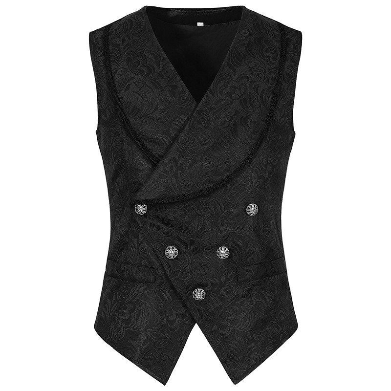 Mens Vintage Gothic Waistcoat Black Jacquard Vest Steampunk Formal Suit