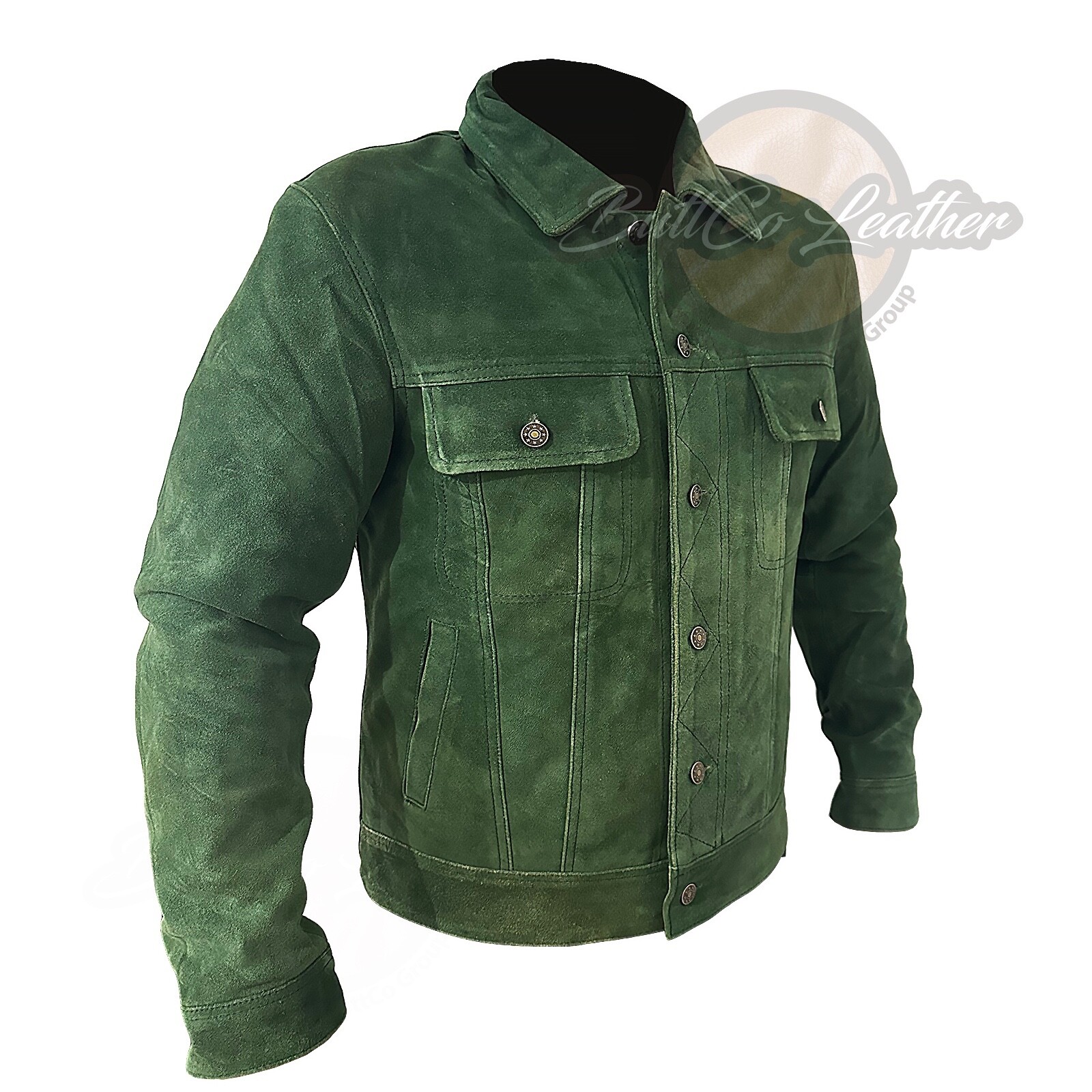 Mens Real Suede Leather Trucker Shirt Classic Motorcycle Bomber Jacket UK Seller