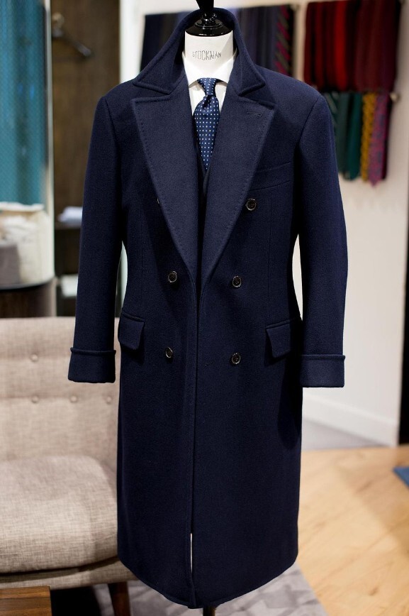 Wool Men’s Long Overcoat Double Breasted Peak Lapel Formal Business Outdoor Coat