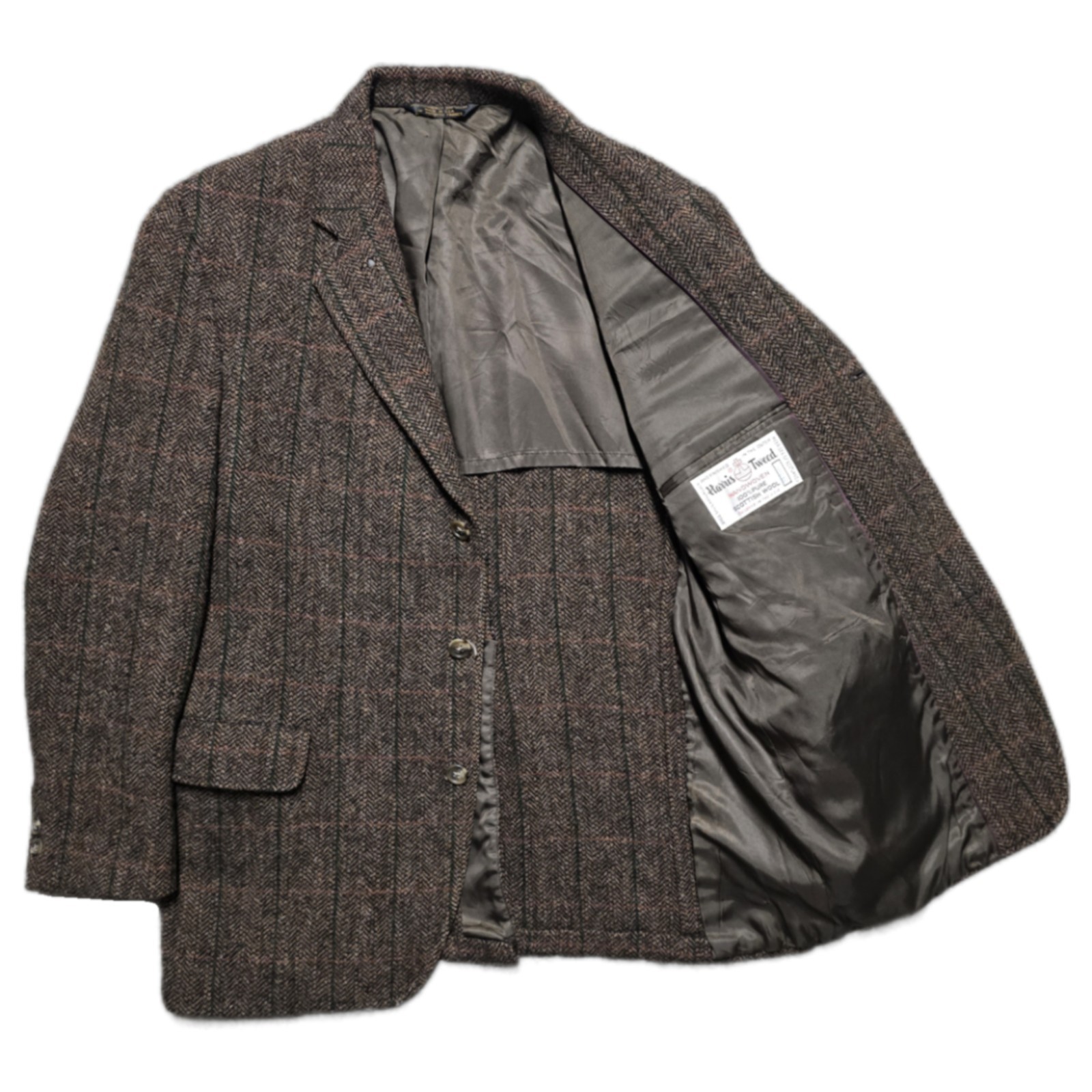 VTG Harris Tweed Blazer Mens 42R Scottish Wool Handwoven Brown Herringbone Check
