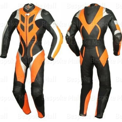 New Men’s Motorcycle Cowhide Racing Leather 1/2 Piece Suit Hump Safety Pads-628