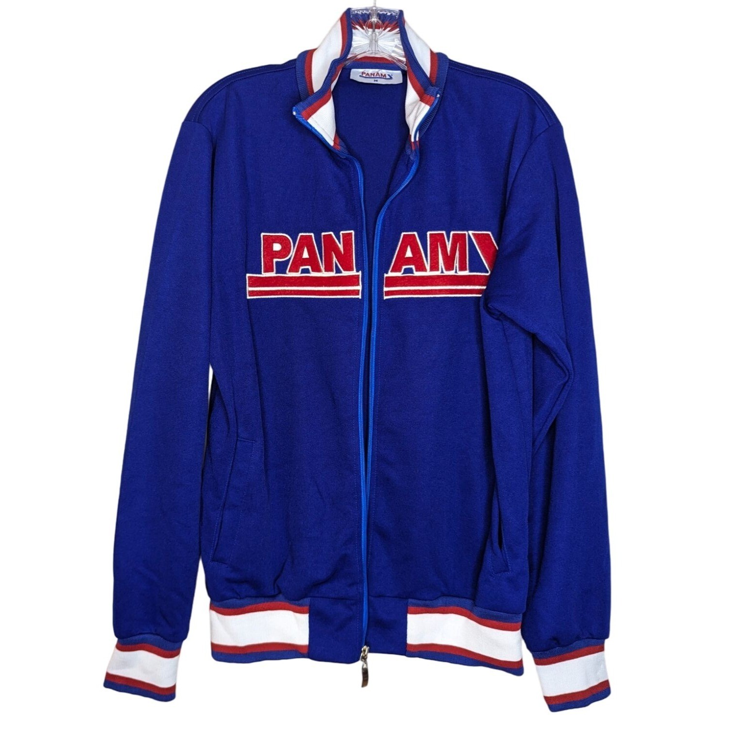 PAN AM Jacket Unisex Size Medium blue zippered long sleeve Vintage